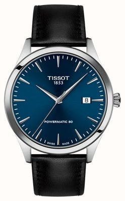 Tissot Klassische Dream Powermatic 80 (40 mm) blaues Zifferblatt mit Sonnenschliff / schwarzes Lederarmband T1584071604100
