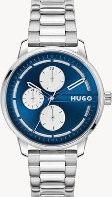 HUGO Montre homme #stamp (44 mm) cadran bleu / bracelet en acier inoxydable 1530386