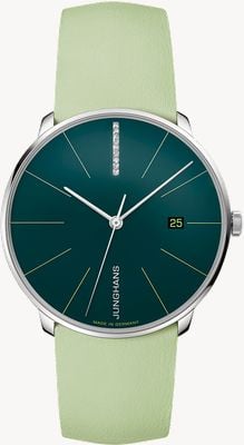 Junghans Meister fein automatique | serti de diamants | cadran vert mousse | bracelet en cuir vert 27/4357.00