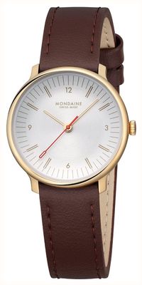 Mondaine Doppio (33 mm) cremefarbenes Zifferblatt / braunes veganes Traubenlederarmband MLE.33110.LGV