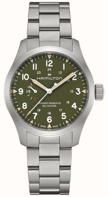 Hamilton Khaki Field Power Reserve Mechanical (40mm) Green Dial / Stainless Steel Bracelet Watch H69509160