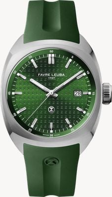 Favre Leuba Chief Date automatico (40 mm) quadrante con motivo monogramma verde / cinturino in gomma verde 00.20102.102.03.303