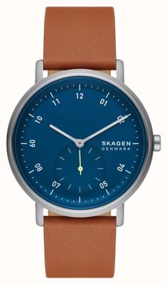 Skagen Kuppel (44mm) cadran bleu / bracelet cuir marron SKW6888