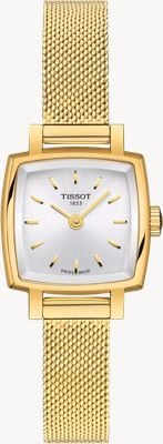 Tissot Preciosa esfera cuadrada (20 mm) plateada / brazalete de malla de acero inoxidable con revestimiento PVD dorado T0581093303100