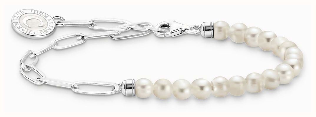 Thomas Sabo Charm Bracelet With White Pearls And Chain Links Sterling Silver 17cm A2129-158-14-L17V