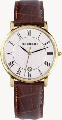 Herbelin Clássico (38mm) mostrador branco / pulseira de couro marrom 12248P08MA