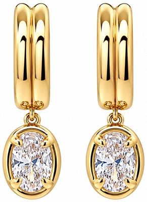 Burren Jewellery 18K Gold Plated Hoop Earrings, Bezel-set Oval White CZ Drop Charm E1794