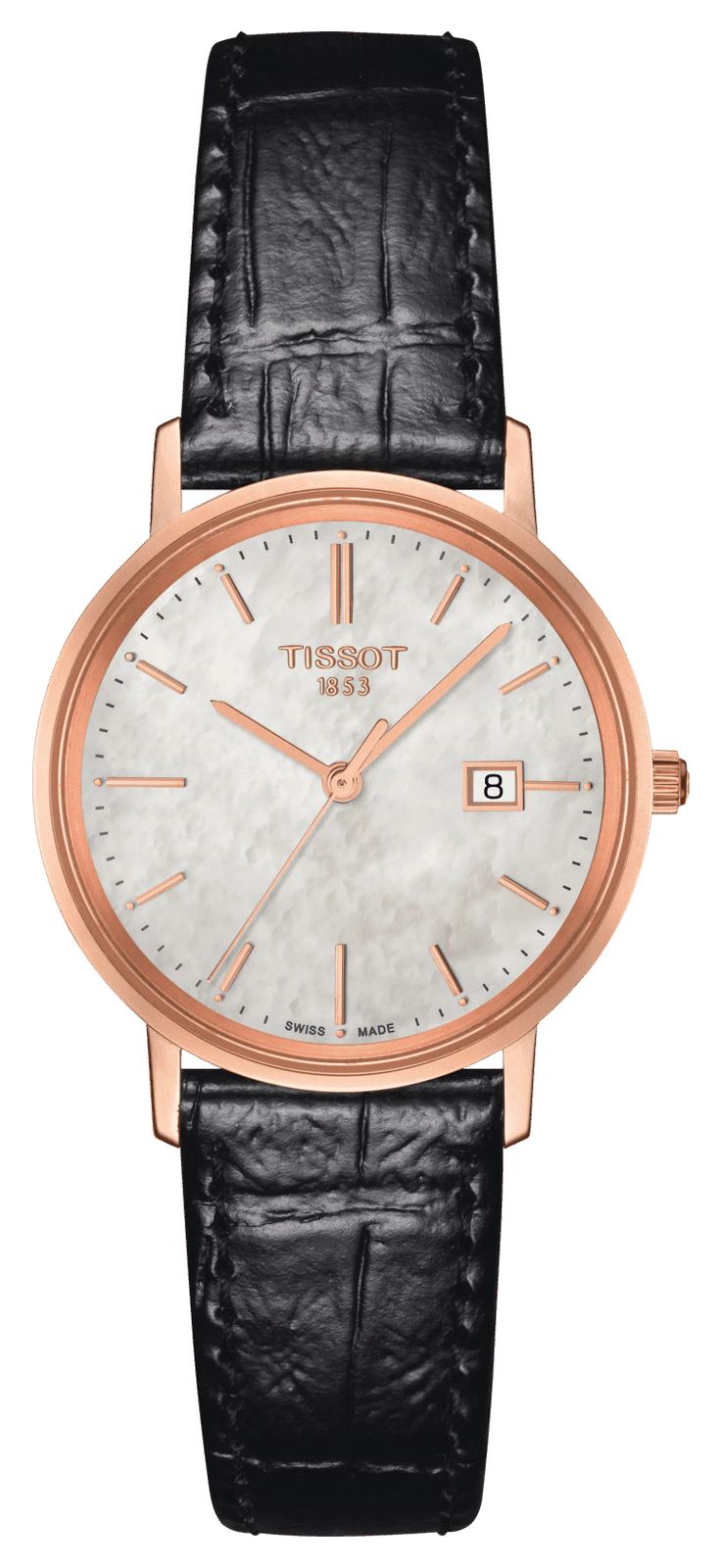 Tissot Bracelet en cuir noir Goldrun Lady en or rose 18 montre