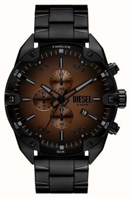 Diesel Cronografo Spiked (48 mm) quadrante sfumato marrone / bracciale in acciaio inossidabile PVD nero DZ4691