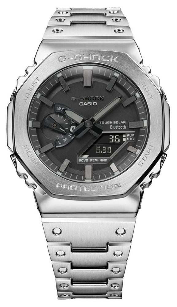 Casio Men s G Shock Bluetooth Full Metal Silver Solar Power Watch With Bracelet GM B2100D 1AER James Moore Co. Jewellers of Distinction Since 1997 in Kenilworth Warwickshire