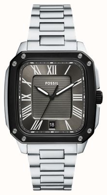 Fossil Męski zegarek Crosby (42 mm) z teksturowaną szarą tarczą / bransoletą ze stali nierdzewnej FS6122