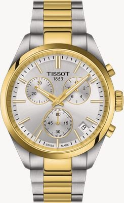 Tissot Cronógrafo Pr 100 (40 mm), esfera plateada con efecto rayos de sol / brazalete de acero inoxidable de dos tonos T1504172203100