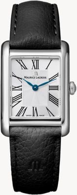 Maurice Lacroix Quadrante quadrato Fiaba (24 mm) argentato spazzolato soleil 'fliniqué' / cinturino in pelle nera FA1205-SS001-110-2