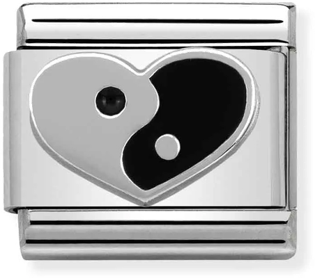 Nomination Classic Yin Yang Heart Sterling Silver & Steel Enamel Charm 330202/20