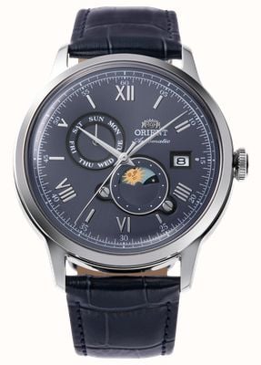 Orient Bambino Sun & Moon Automatic (41.5mm) Blue Dial / Blue Leather Strap RA-AK0806L30B