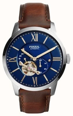 Fossil Homme citadin automatique | cadran bleu | bracelet en cuir marron ME3110