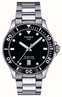 Tissot Seastar 1000 | 40mm | mostrador preto | pulseira de aço inoxidável T1204101105100