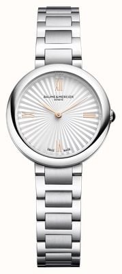 Joia de Baume & Mercier Quarzuhr (28 mm), silberfarbenes Zifferblatt mit Sonnenschliff / Edelstahlarmband 10848