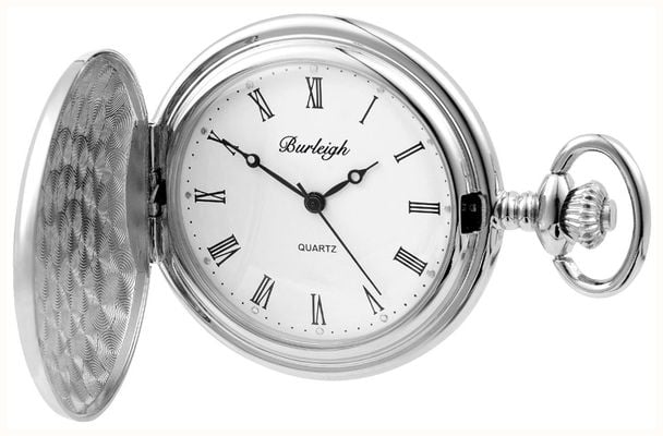 Burleigh Hunter Quartz Pocket Watch - White Dial / Stainless Steel Case 1231