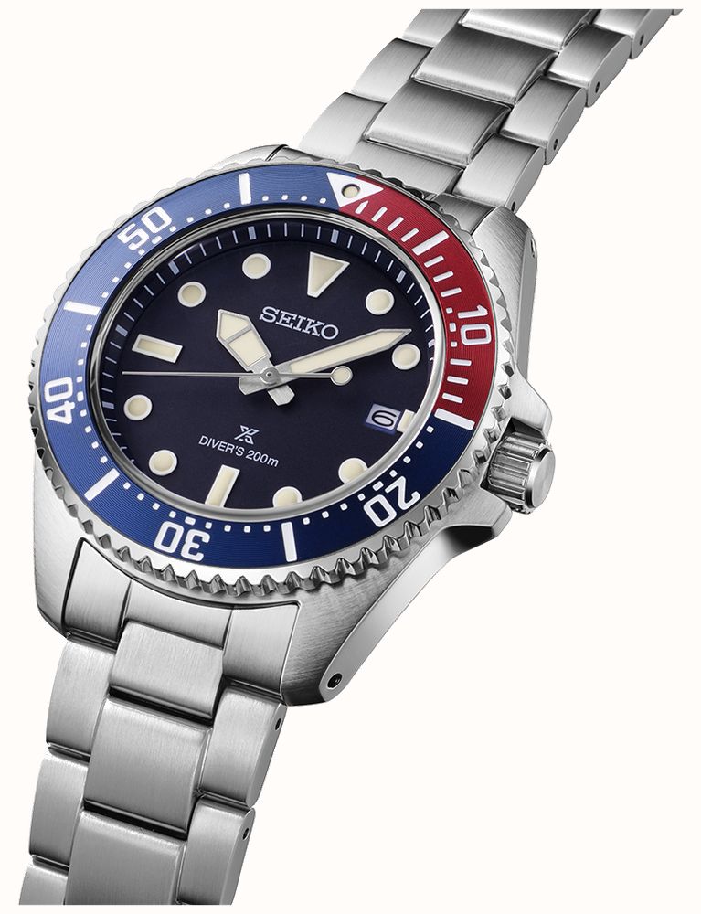 Seiko Prospex Solar Diver s in blau rot blau 41mm blaues Zifferblatt Edelstahlarmband SNE595P1