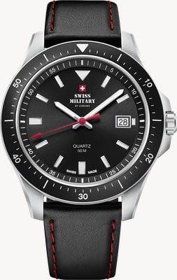 Swiss Military by Chrono Men's Sports (42mm) Black Dial / Black Leather Strap SM34082.04