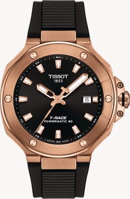 Tissot Mostrador sunray preto T-race powermatic 80 (41 mm) / pulseira de silicone preta T1418073705100