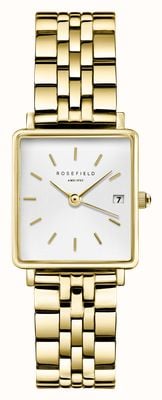 Rosefield Boxy XS (22 mm) cadran blanc / bracelet en acier inoxydable plaqué or QMWSG-Q021