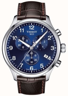 Tissot Chronographe t-sport xl pour homme cadran bleu bracelet en cuir marron T1166171604700