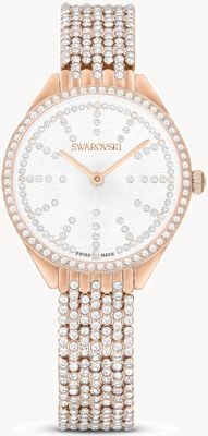 Swarovski Attraktives Damen-Armband (30 mm) mit silbernem Zifferblatt und roségoldfarbenem Edelstahlarmband mit Kristallen 5644053