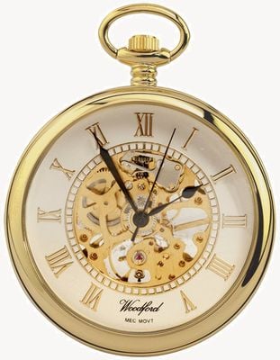 Woodford | visage ouvert | plaqué or | squelette | montre de poche | 1030