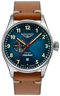 Bauhaus Aviation Tornado Automatic (42mm) Blue Dial / Brown Leather Strap 2764-3
