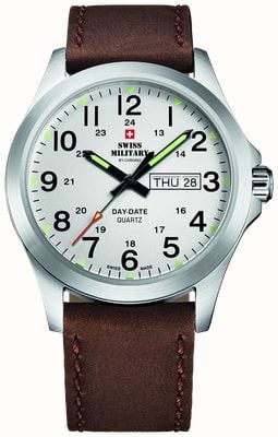 Swiss Military by Chrono Reloj para hombre con fecha y día (42 mm), esfera blanca y correa de piel marrón. SMP36040.16