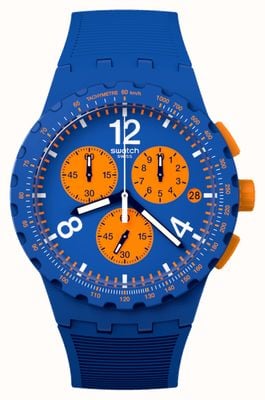 Swatch Esfera de cronógrafo azul y naranja principalmente azul (42 mm) / correa de silicona azul SUSN419