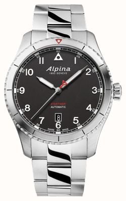 Alpina スタータイマー パイロット オートマティック (41mm) ブラック文字盤 / ステンレススチール AL-525BW4S26B