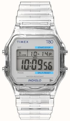 Timex T80 INDIGLO Alarm Chrono (34mm) Digital Display / Transparent Resin Strap TW2Y36400