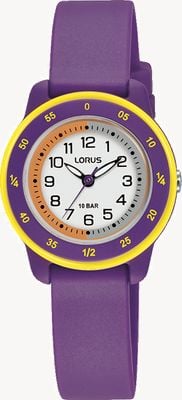 Lorus Youth 'Time Teacher' (27mm) White Dial / Purple Silicone Strap RRX55JX9