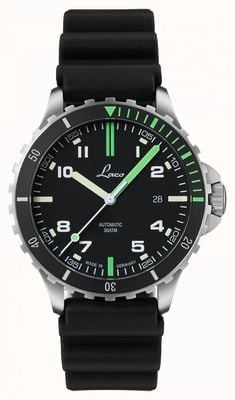 Laco 亚马逊自动腕表（42 毫米）黑色和绿色表盘 / 黑色橡胶表带 862107