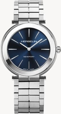 Herbelin Newport sottile al quarzo (40 mm) quadrante blu a raggi di sole / bracciale in acciaio inossidabile 19522B15S