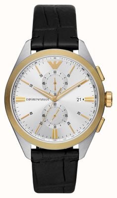 Emporio Armani Hommes | cadran chronographe argenté | bracelet en cuir noir AR11498