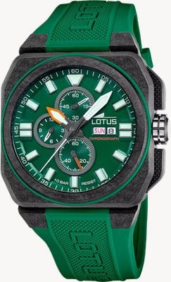 Lotus 碳纤维方形计时码表（45.4毫米）绿色表盘/绿色橡胶表带 L18976/2