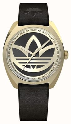 Adidas Première édition | cadran logo noir et or | bracelet en cuir écologique noir AOFH22512