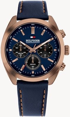 Tommy Hilfiger Cronógrafo Hudson (40 mm), esfera azul / correa de piel azul 1710721