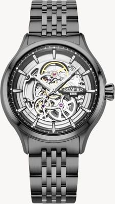 Roamer Competence Skeleton IV (43mm) Silver Skeleton Dial / Black Stainless Steel Bracelet 101984 45 85 10