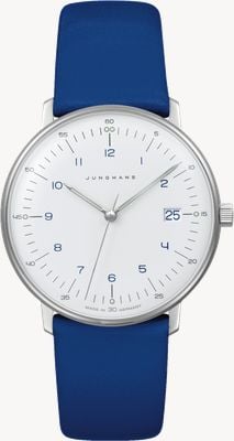 Junghans Max Bill Damen Quartz | blauwe leren band saffierkristal 47/4540.02