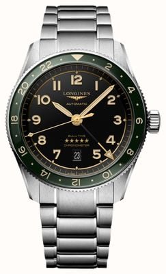 LONGINES SPIRIT ZULU TIME GMT 42mm Green Bezel Steel Bracelet L38124636