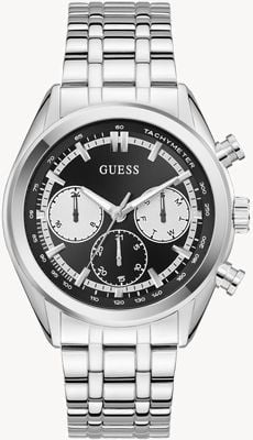 Guess Dawson 多功能腕表（44毫米）黑色太阳纹表盘/不锈钢表带 GW0971G1