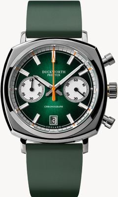 Duckworth Prestex Chronograph 42 (42 mm), grünes Zifferblatt mit Sonnenschliff / grünes Kautschuk D550-04-ER
