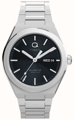 Q Timex Continental Day/Date (39 mm) schwarzes Zifferblatt mit radialer Struktur / Edelstahlarmband TW2Y25000
