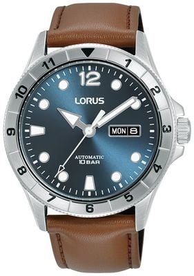 Lorus 男士运动型自动腕表（42 毫米）灰蓝色表盘/棕色皮革表带 RL469BX9