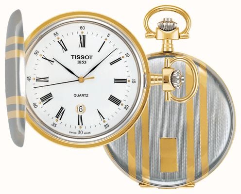 Tissot Reloj de bolsillo de cazador completo de dos tonos Savonnette T83855313